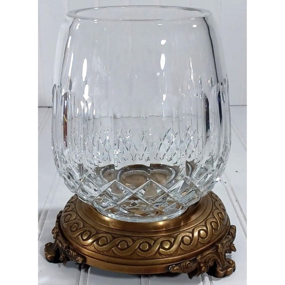 CASTILIAN LEAD CUT CRYSTAL BRONZE PEDESTAL CANDLE LAMP CENTERPIECE BOWL VASE - Picture 8 of 11